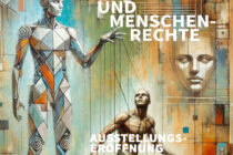 Austellungsplakat mit allen Informationen des Beitrags. Bebildert mit einem Roboter, einem anatomischen Menschen und einem ausdruckslosen Gesicht.